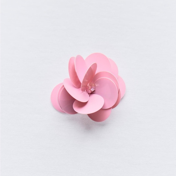 Zara White Tee with Pink Floral Details - Picture 6 of 12